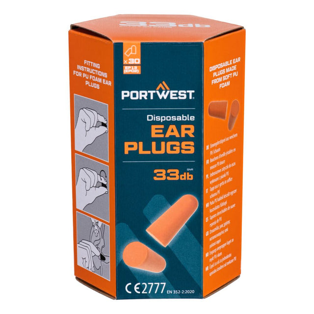 Portwest PU Foam Ear Plugs (30 Pairs)