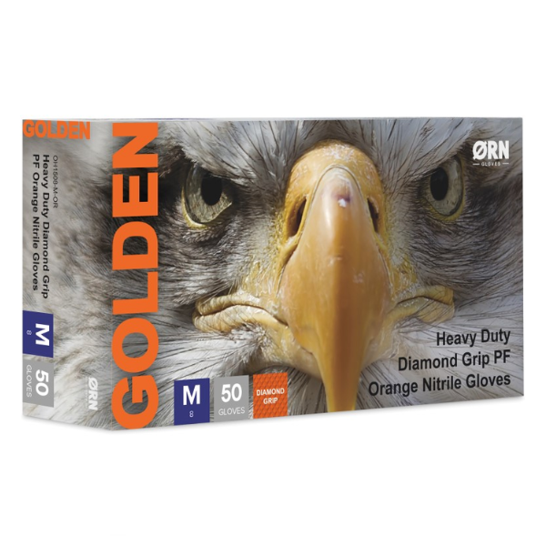 Golden Heavy Duty Diamond Grip Orange Nitrile Gloves