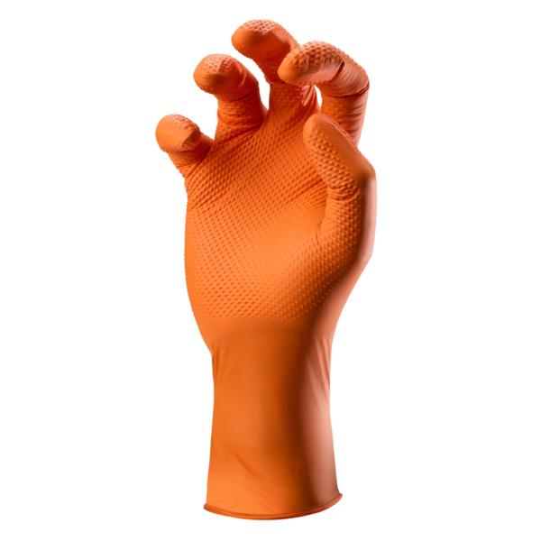 Golden Heavy Duty Diamond Grip Orange Nitrile Gloves