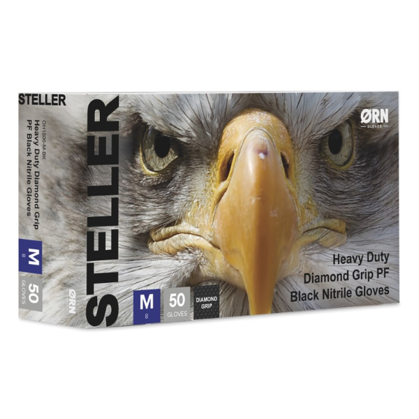 Steller Heavy Duty Diamond Grip Black Nitrile Gloves